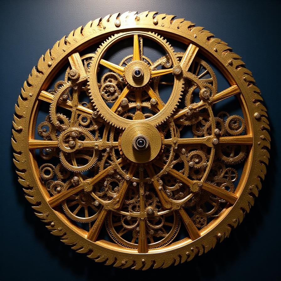 Stunning brass clockwork wall sculpture with intricate gears